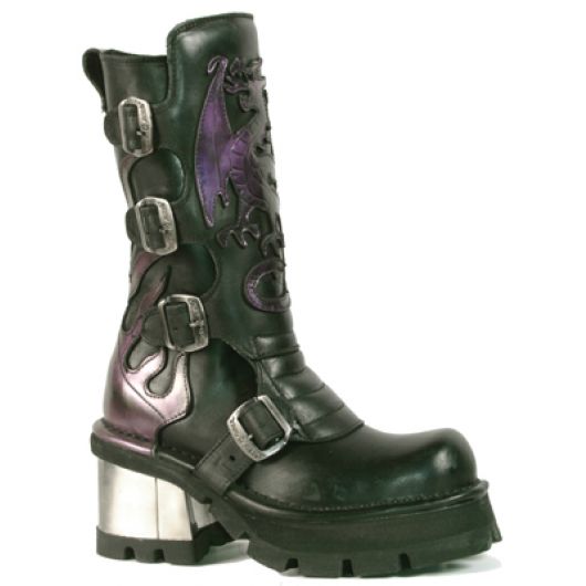 New Rock Boots 362 Itali Negro Antik Lila Planing Negro M-8 Acero