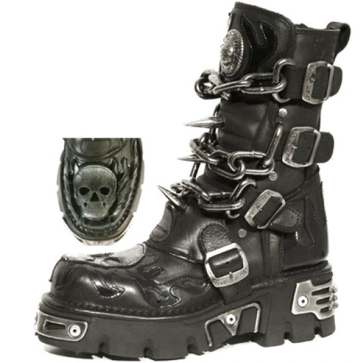 New Rock Boots 727 Itali Negro Charol Negro y Box plane Reactor Negro Toberas