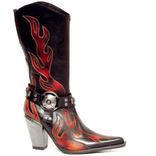 New Rock Boots 7901 Itali Negro Pulik Fuego Bull Negro Tacon Bull Acero