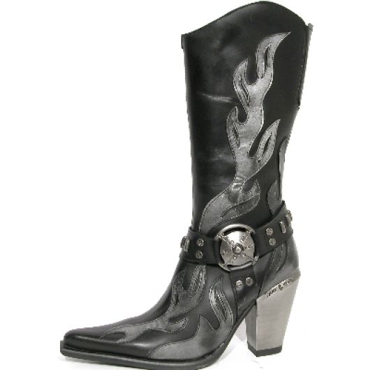 New Rock Boots 7901 Nomada Negro y Box Plane Bull Negro y Tacon Acero