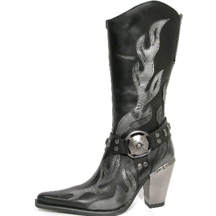New Rock Boots 7901 Nomada Negro y Box Plane Bull Negro y Tacon Acero