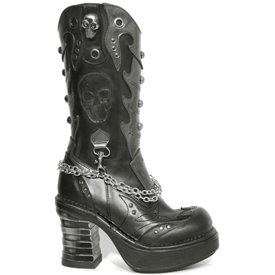 New Rock Boots 8304 Itali Negro Antik Negro Box Plane Plat. NRK Bandas Acero Ne