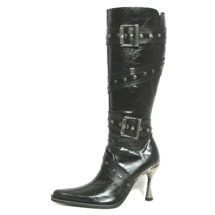 New Rock Boots 9029 Nomada Negro e Itali Negro Hoja Negro Tacon Salsa Acero