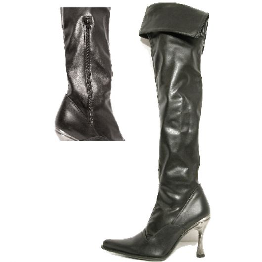 New Rock Boots 9052 Itali Negro y Piel Elastica Negra Hoja Goma Tacon Salsa Ace