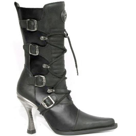 New Rock Boots 9373 Itali y Rock Negro Malicia Negro Goma Tacon Salsa Acero