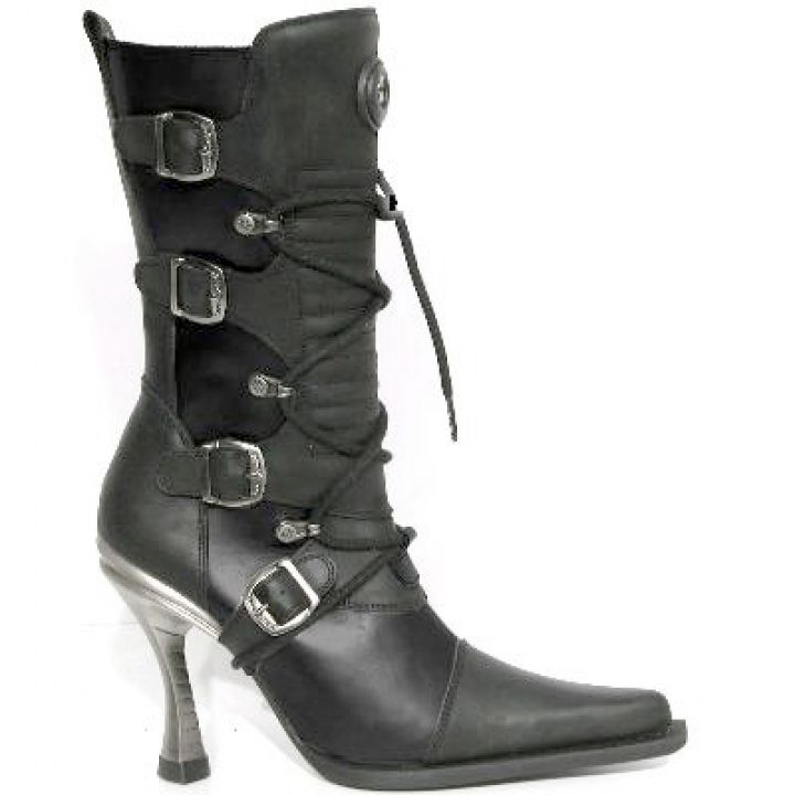 New Rock Boots 9373 Itali y Rock Negro Malicia Negro Goma Tacon Salsa Acero