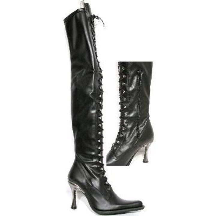 New Rock Boots 9026 Itali Negro y Piel Elastica Negra Malicia Tacon Salsa Acero