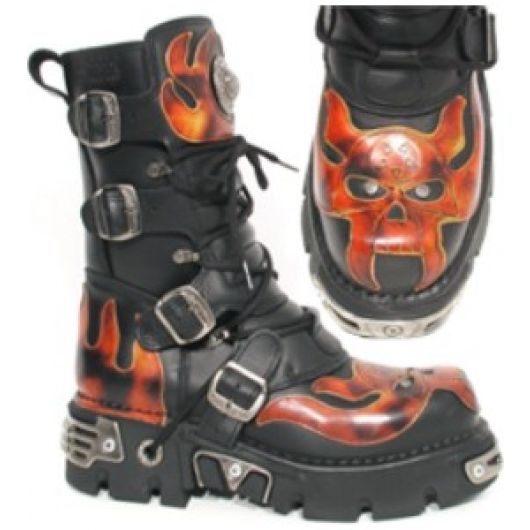 New Rock Boots 107-1 Itali Negro y Antic fuego, Reactor Negro Toberas
