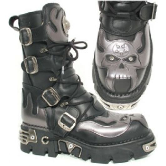 New Rock Boots 107-2 Itali negro y Antic Acero, Reactor Negro Toberas