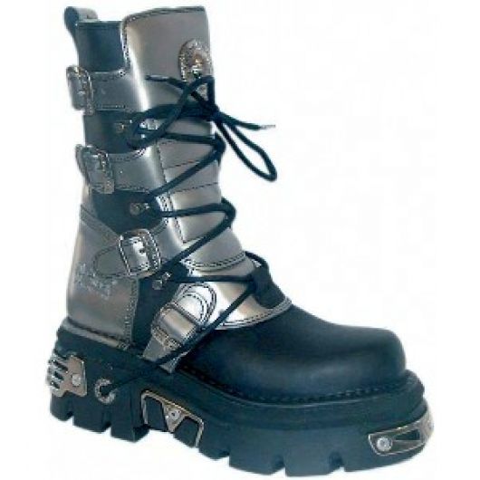 New Rock Boots 373 Itali Negro y Pulik Acero Reactor Negro Toberas E14