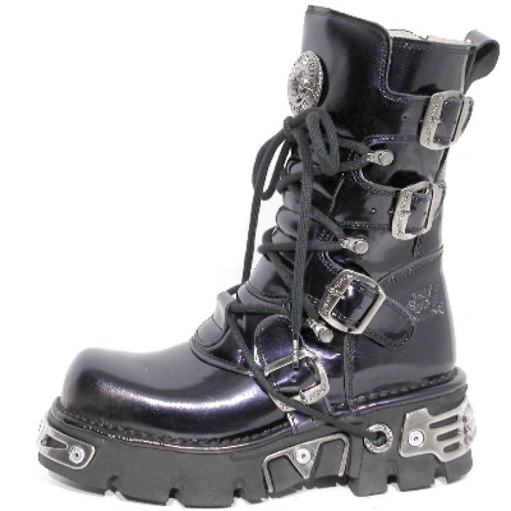 New Rock Boots 373-S4 Antic Morado Reactor Negro Toberas Orificio Y Canal