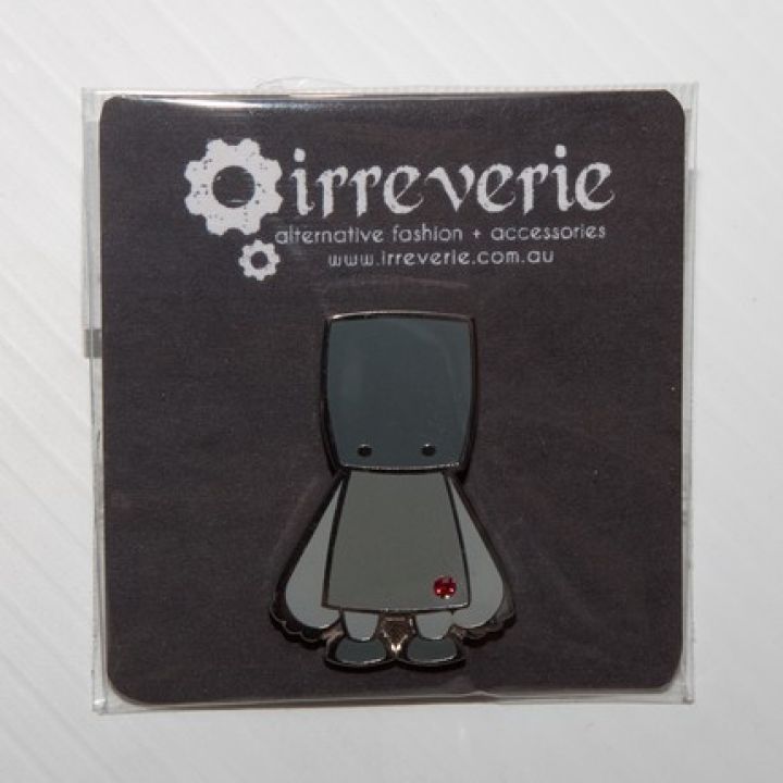 Grey Robot Cloisonne Badge with Swarovski Crystal