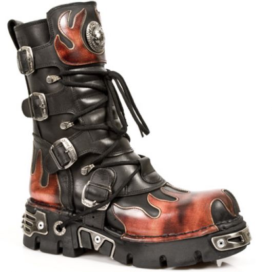 New Rock Boots 591-S1 ITALI NEGRO Y PULIK FUEGO, REACTOR NEGRO TOBERAS ORIFICI