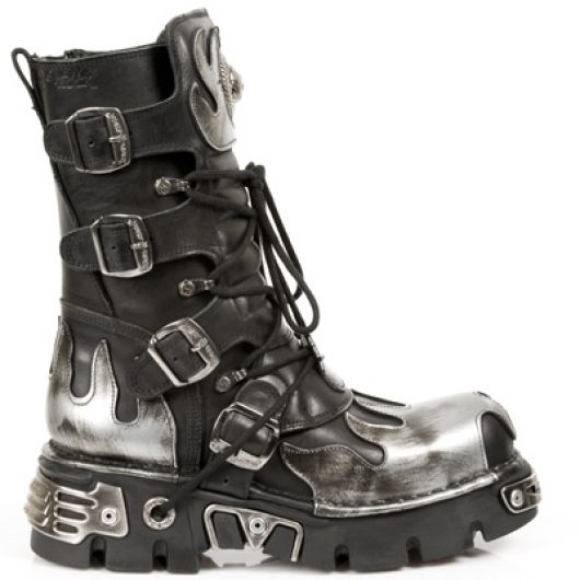 New Rock Boots 591-S2 ITALI NEGRO Y PULIK FUEGO, REACTOR NEGRO TOBERAS ORIFICI