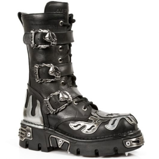 New Rock Boots 711 ITALI NEG PULIK ACERO BOX PLANE, REACTOR NEGRO TOBERAS