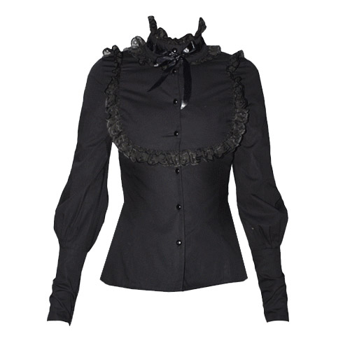 Elegant Gothic Aristocrat High Collar Blouse (black)