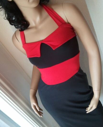 T-Bar Vintage Halter Dress - Black and Red