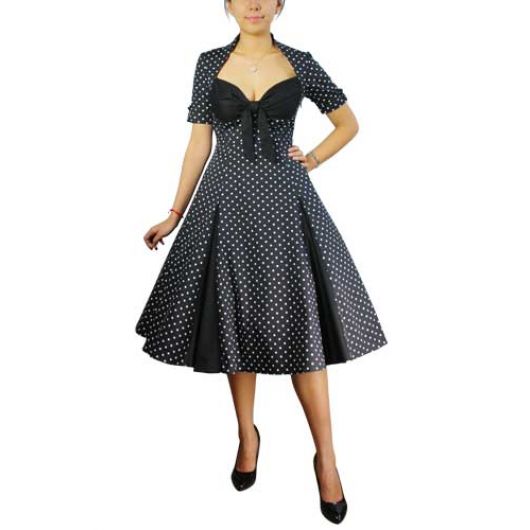 Chicstar Polka-dot Swing Dress - all black