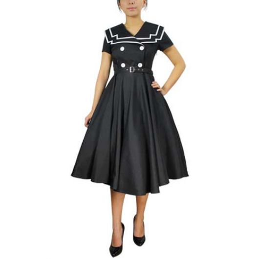 Chicstar Vintage Sailor Swing Dress - Black