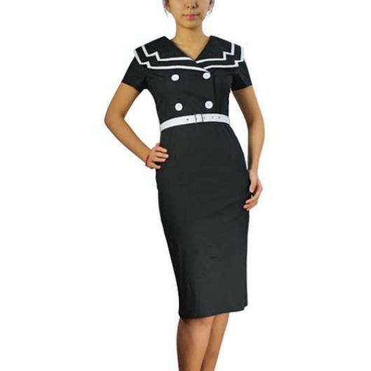 Chicstar Vintage Sailor Pencil Dress - Black