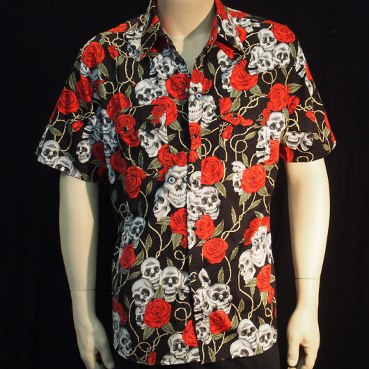 Rockabilly Skull & Roses Short Sleeve Mens Shirt