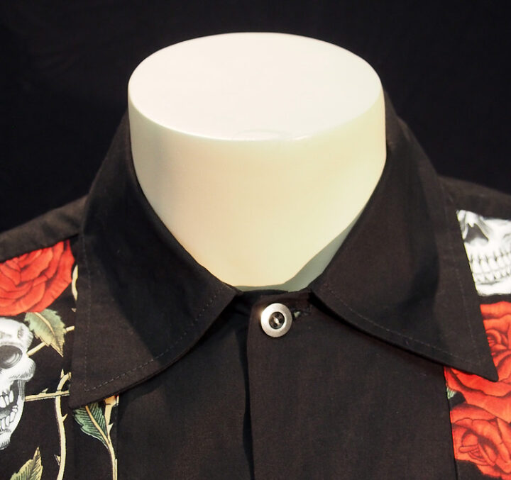 Rockabilly Skull and Roses Black Mens short sleeve