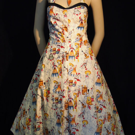 Rockabilly The Day of the Dead strap dress - cream