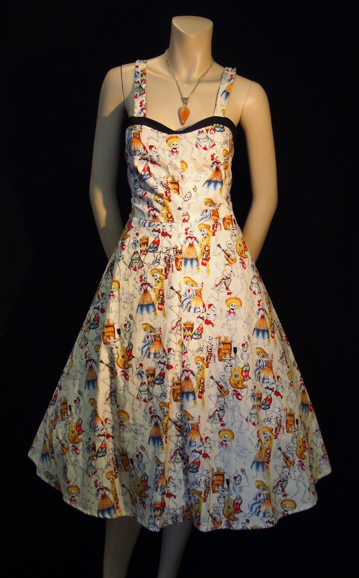 Rockabilly The Day of the Dead strap dress - cream