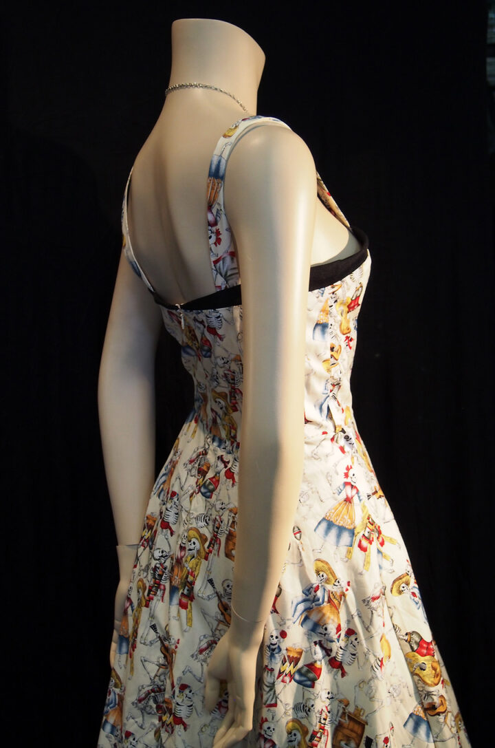 Rockabilly The Day of the Dead strap dress - cream