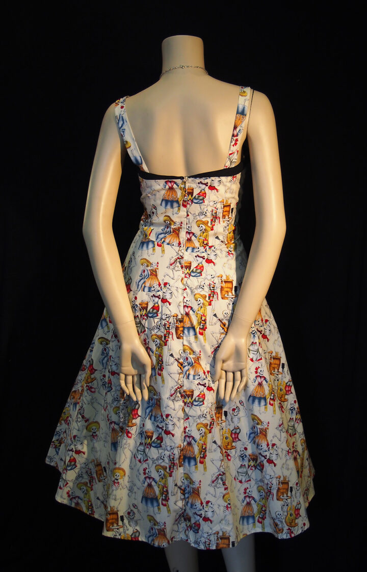 Rockabilly The Day of the Dead strap dress - cream