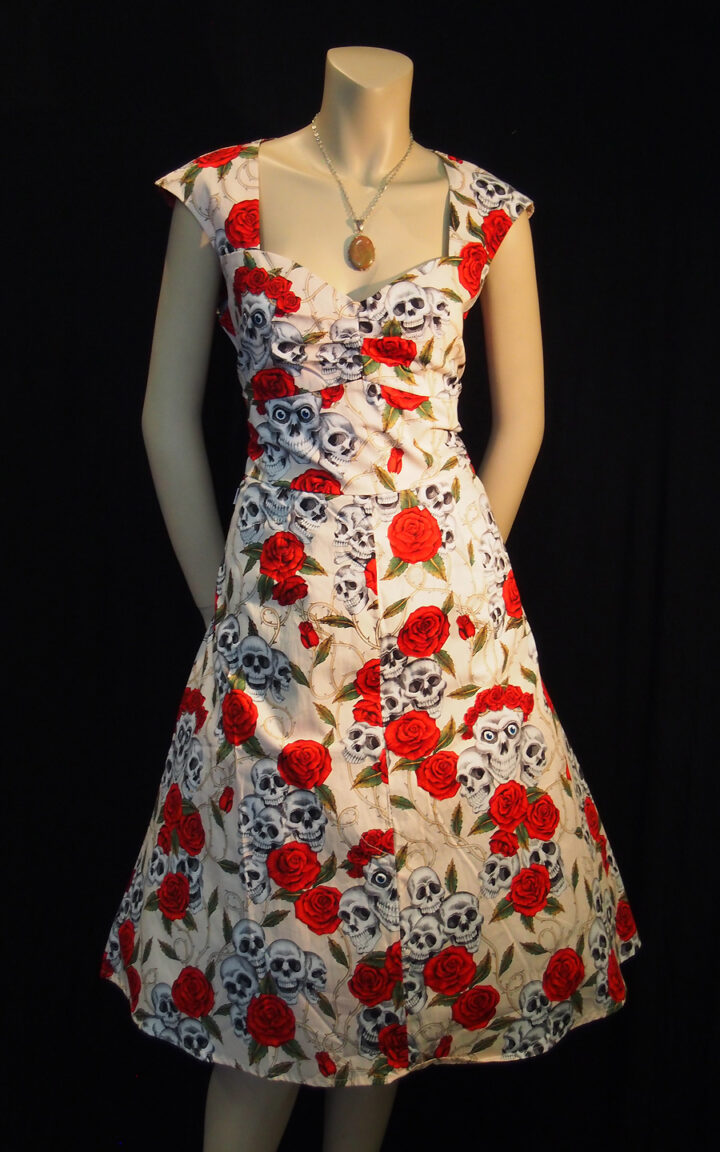 Rockabilly Skulls and Roses Flesh Sweetheart Dress