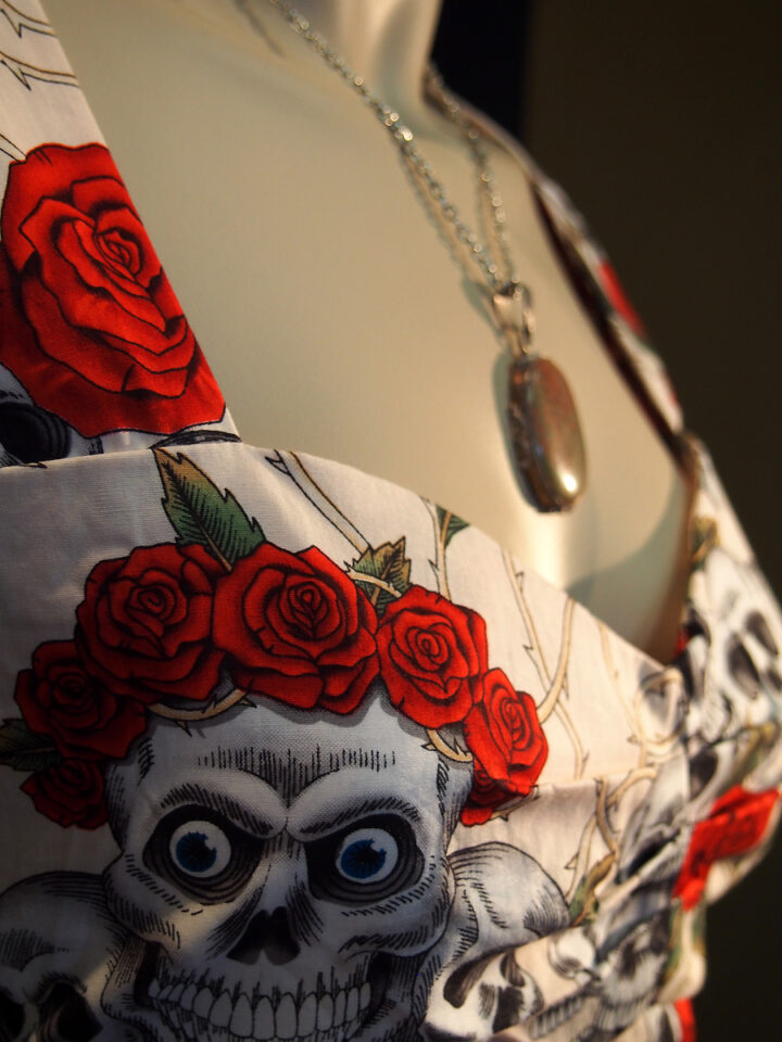 Rockabilly Skulls and Roses Flesh Sweetheart Dress